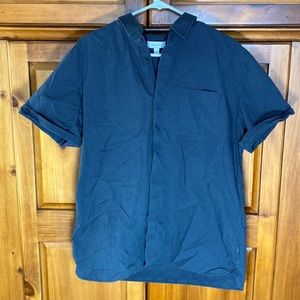 Calvin Klein Mens Button Down Plaid Blue Short Sleeve Shirt